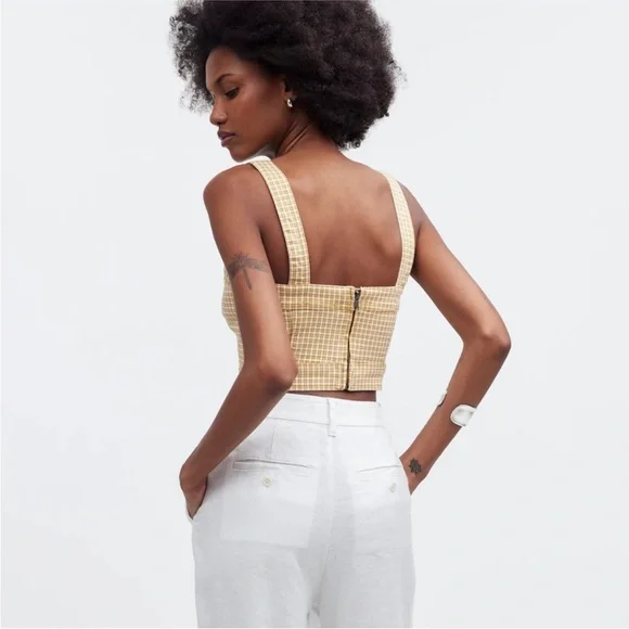 NWT Madewell Denim Supercrop Tank Top Mini Check Autumn Gold size 2 - Picture 2 of 7